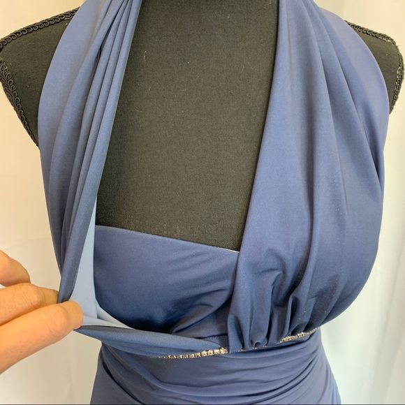 Bellissima Blue ombre halter top ruched side ruffle formal bridesmaid prom gown - Picture 6 of 12